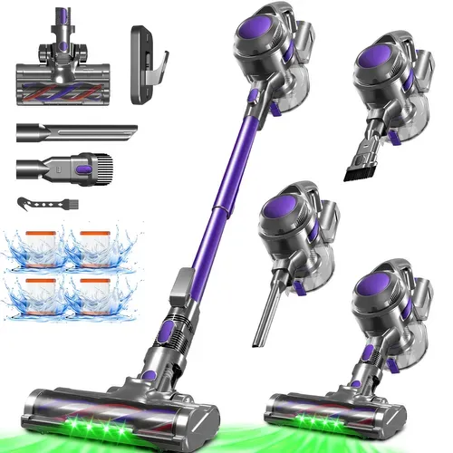 Aspirateur Balai 45KPA, Puissant 5en1, 50min D'autonomie, Batterie 6 X 2200 Mah, Capacité 1.6L