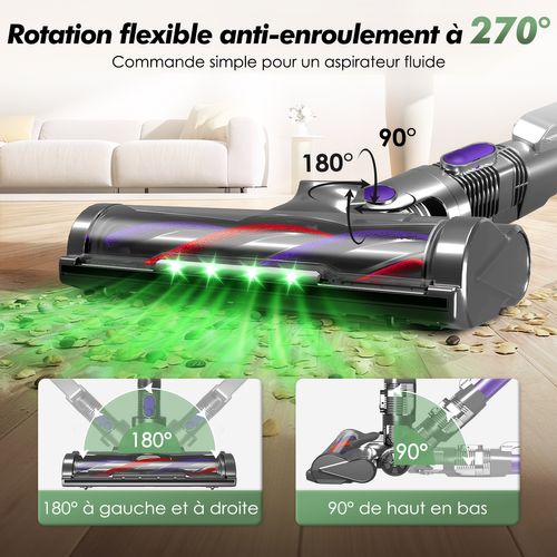 Aspirateur Balai 45KPA, Puissant 5en1, 50min D'autonomie, Batterie 6 X 2200 Mah, Capacité 1.6L