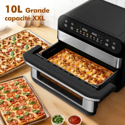 Friteuse à Air 10l Dual Easy Fry Grill Friteuse Sans Huile Capacité XXL Air Fryer Argenté