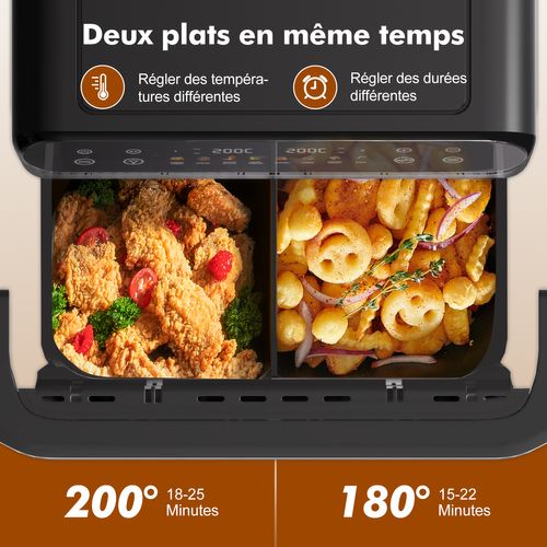 Friteuse à Air 10l Dual Easy Fry Grill Friteuse Sans Huile Capacité XXL Air Fryer Argenté