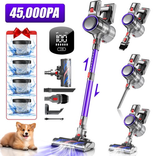 Aspirateur Balai Sans Fil 45kpa/1.6l/55mins D'autonomie,écran LED, 2 Vitesses,  Anti-emmêlement