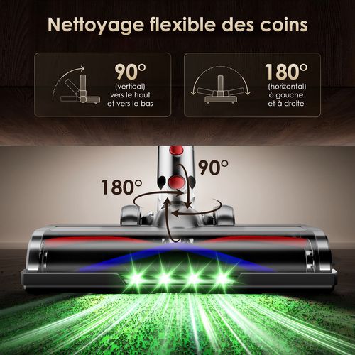 Aspirateur Balai Sans Fil 80kpa 70 Min D’autonomie, Écran Tactile, 3 Modes Réglables, Lumière Verte