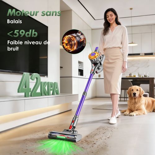 Aspirateur balai auto-portant puissant sans fil 40kpa/1.6L/60 Min MAX d'Autonomie, Lumière Verte
