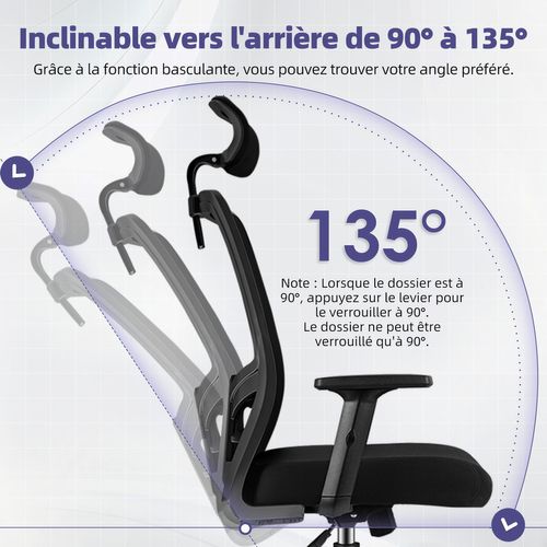 Fauteuil De Bureau Ergonomique Chaise De Bureau, Support Lombaire Réglable, Appui-tête Et Accoudoirs