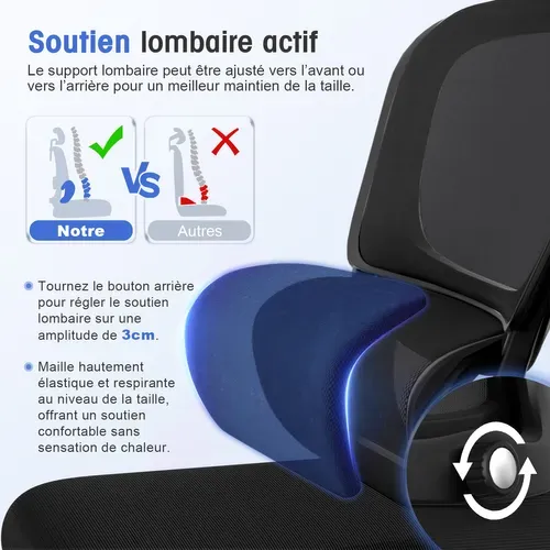 Chaise De Bureau Ergonomique,fauteuil De Bureau , Inclinable Pivotant, Support Lombaire, Appui-tête