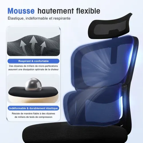 Chaise De Bureau Ergonomique,fauteuil De Bureau , Inclinable Pivotant, Support Lombaire, Appui-tête