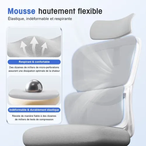 Chaise De Bureau Ergonomique,fauteuil De Bureau , Inclinable Pivotant, Support Lombaire, Appui-tête