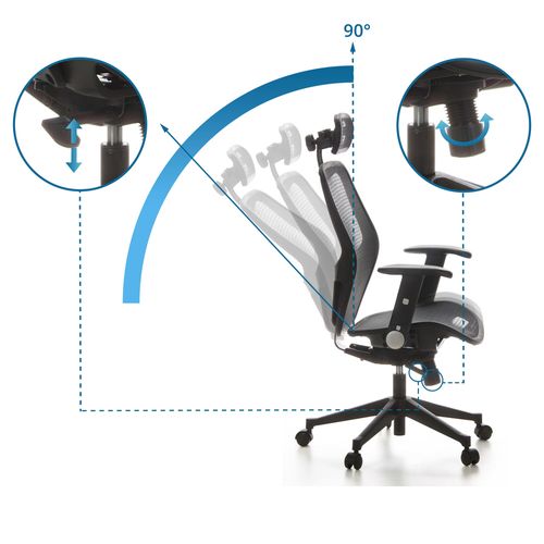 Fauteuil De Bureau Air-port Tissu Maille Noir Avec Accoudoirs Rabattables