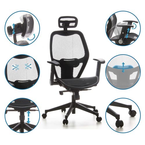 Fauteuil De Bureau Air-port Tissu Maille Noir Avec Accoudoirs Rabattables