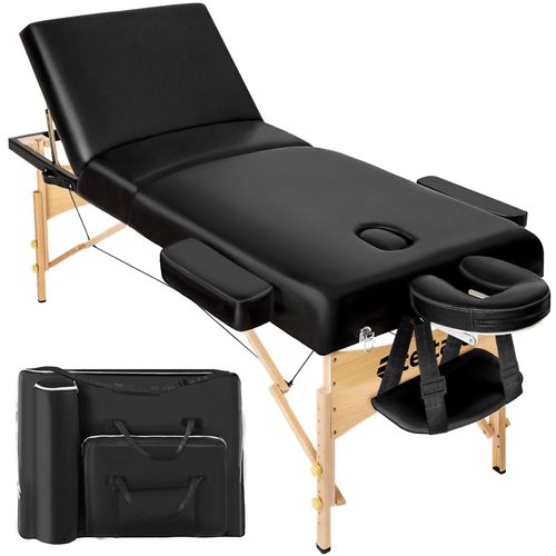 Table De Massage Portable Et Pliante à 3 Zones En Bois, Cuir Synthétique Noir