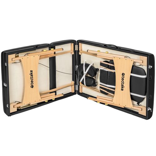 Table De Massage Portable Et Pliante à 3 Zones En Bois, Cuir Synthétique Noir
