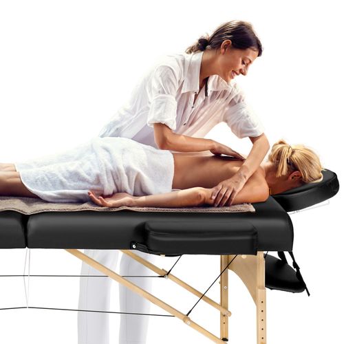 Table De Massage Portable Et Pliante à 3 Zones En Bois, Cuir Synthétique Noir