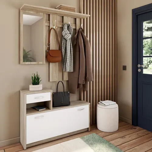 Vestiaire LIOMA imitation chêne et blanc vue d'ambiance 1