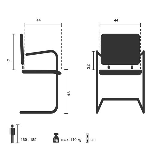 Chaises Cantilever Vemona V Simili Noir Accoudoirs Compris