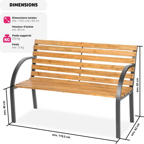 Banc De Jardin 2 Places Stable En Pin De Chine Marron Intérieur Extérieur 119,5x62x83cm