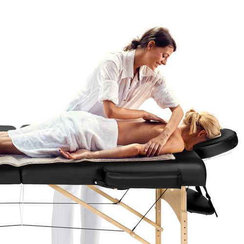 Table De Massage Portable Pliante 2 Zones Freddi En Bois, Cuir Synthétique Noir