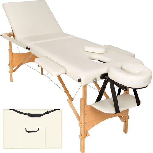 Table De Massage Portable Pliante à 3 Zones Daniel En Bois, Cuir Synthétique Beige