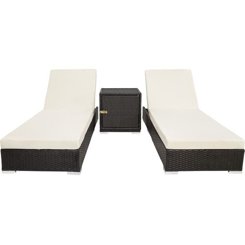 Lot 2 Chaises Longues Rotin Aluminium Noir Dossier Réglable 5 Positions Table Rangement 184x60cm