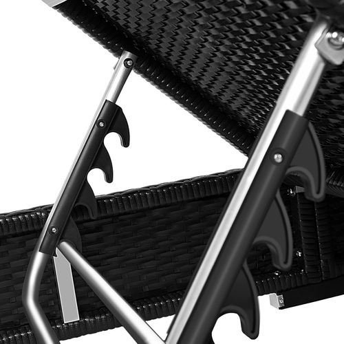 Lot 2 Chaises Longues Rotin Aluminium Noir Dossier Réglable 5 Positions Table Rangement 184x60cm