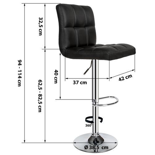 Lot De 2 Tabourets De Bar Cuir Synthétique Hauteur 62,5-82,5 Cm Noir