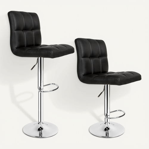 Lot De 2 Tabourets De Bar Cuir Synthétique Hauteur 62,5-82,5 Cm Noir