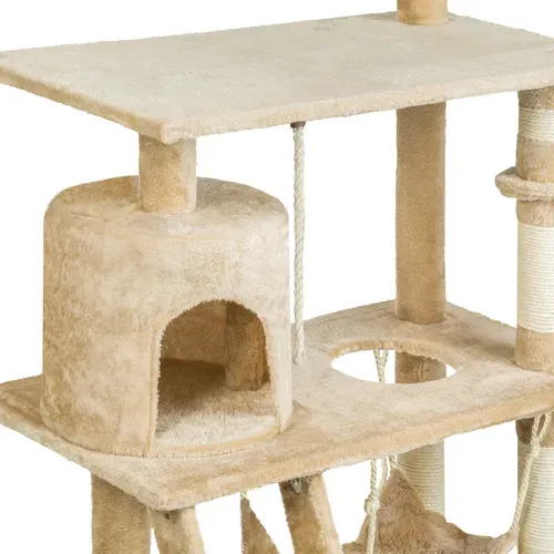 Arbre À Chat Beige Multifonction 141 Cm Sisal Peluche Polyester Nombreuses Cachettes