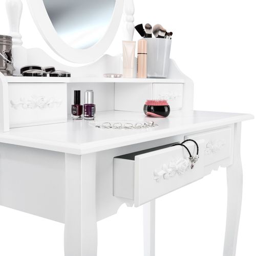 Coiffeuse Avec Miroir 4 Tiroirs Et Tabouret Inclus