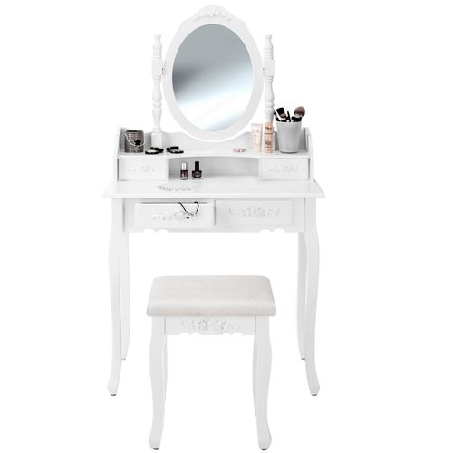 Coiffeuse Avec Miroir 4 Tiroirs Et Tabouret Inclus