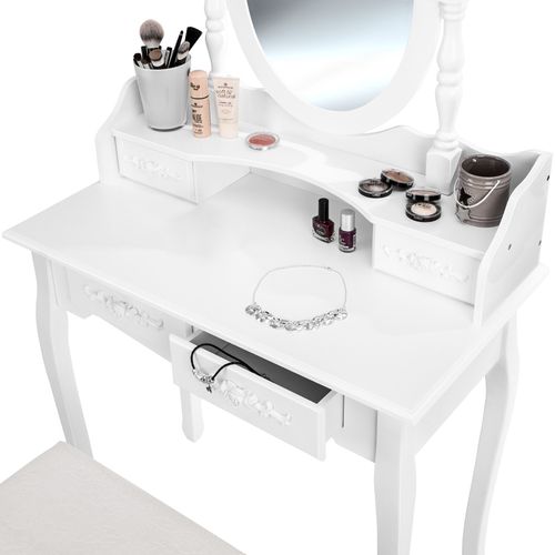 Coiffeuse Avec Miroir 4 Tiroirs Et Tabouret Inclus