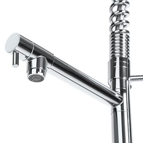 Robinet De Cuisine Avec Douchette Intégrée Et Bec Déporté En Laiton Gris