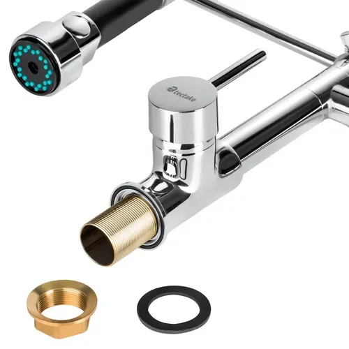 Robinet De Cuisine Avec Douchette Intégrée Et Bec Déporté En Laiton Gris