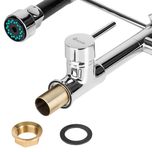 Robinet De Cuisine Avec Douchette Intégrée Et Bec Déporté En Laiton Gris