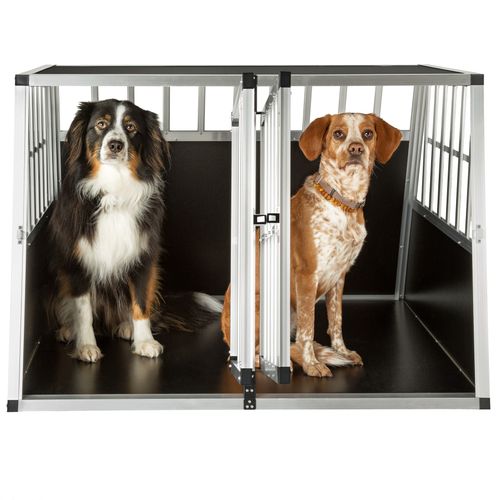 1 Cage De Transport Pour Chiens Double Sécurisée En Aluminium Noir