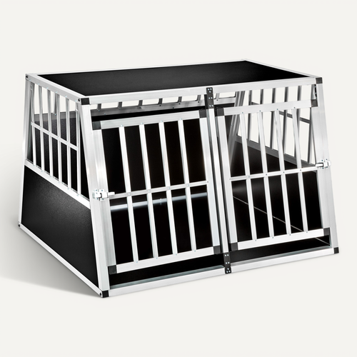 1 Cage De Transport Pour Chiens Double Sécurisée En Aluminium Noir