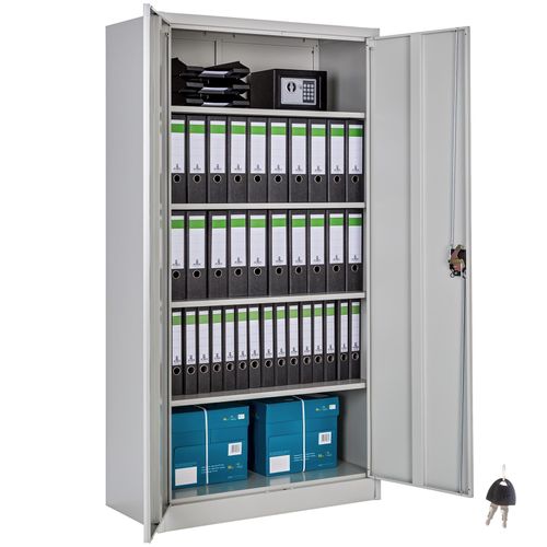 Armoire De Bureau En Acier 4 étagères Réglables En Hauteur Gris