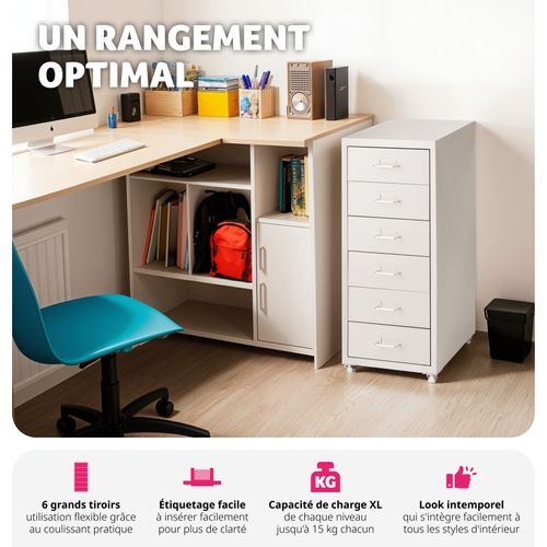 Caisson De Bureau à Roulettes En Métal En Acier Gris Clair