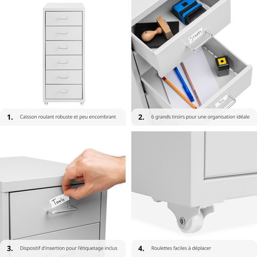 Caisson De Bureau à Roulettes En Métal En Acier Gris Clair