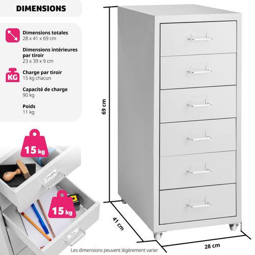 Caisson De Bureau à Roulettes En Métal En Acier Gris Clair