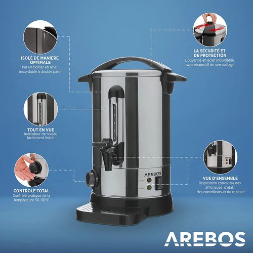 Distributeur De Boisson Chaudes 950w Chaudière À Eau 6,8l Réglage De La Température 30-110°c