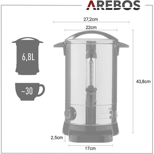 Distributeur De Boisson Chaudes 950w Chaudière À Eau 6,8l Réglage De La Température 30-110°c