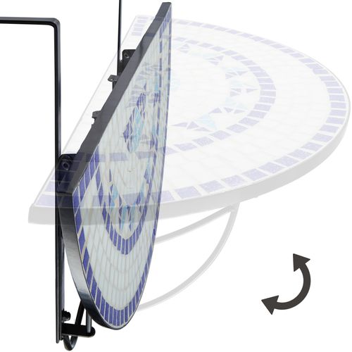 Table De Balcon En Acier Mosaïque Et Ciment 75 X 65 X 62 Cm Blanc/bleu