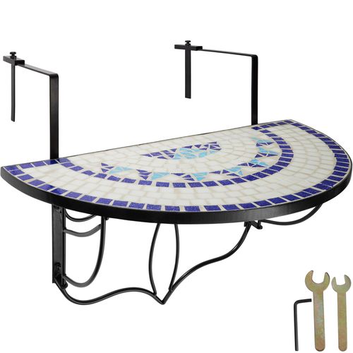 Table De Balcon En Acier Mosaïque Et Ciment 75 X 65 X 62 Cm Blanc/bleu