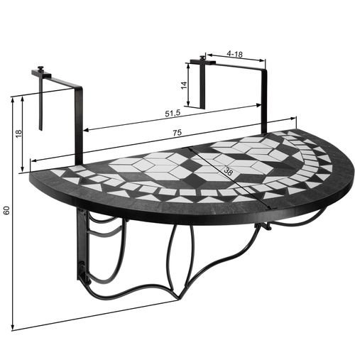 1 Table De Balcon En Acier Noir/blanc