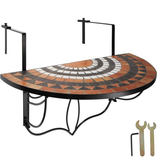 Table De Balcon Acier Mosaïque Et Ciment 75x65x62cm Terracotta/blanc