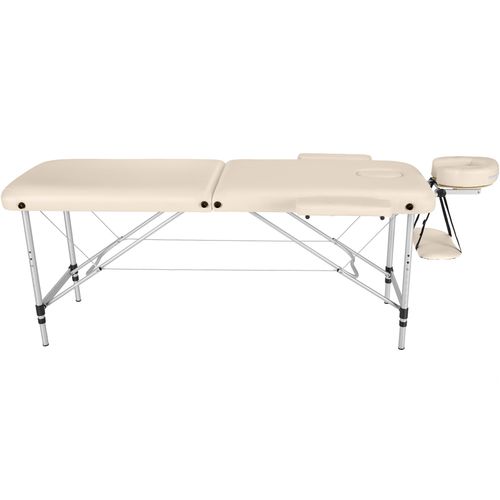 Table De Massage Portable Pliante 2 Zones En Aluminium, Cuir Synthétique Beige