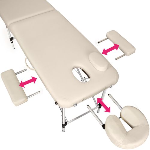 Table De Massage Portable Pliante 2 Zones En Aluminium, Cuir Synthétique Beige