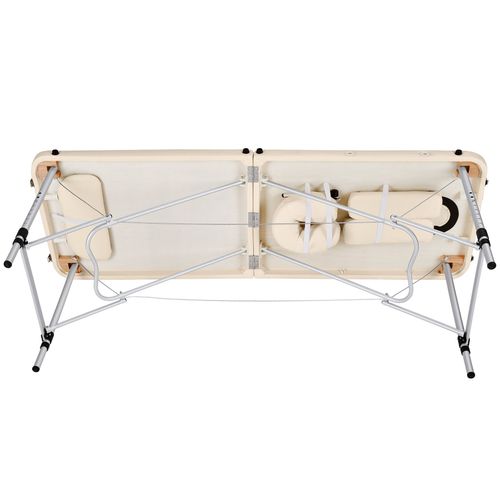 Table De Massage Portable Pliante 2 Zones En Aluminium, Cuir Synthétique Beige