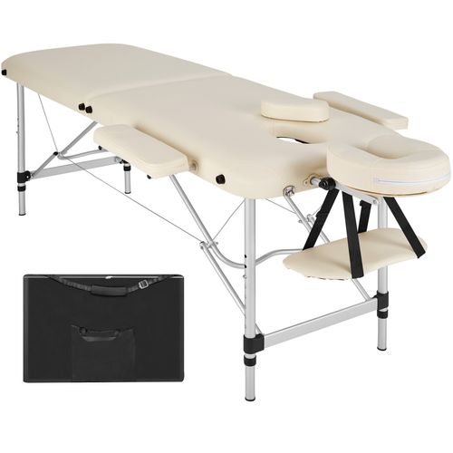 Table De Massage Portable Pliante 2 Zones En Aluminium, Cuir Synthétique Beige