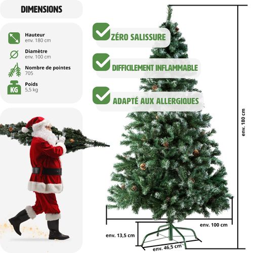 Sapin De Noël Artificiel Avec Pommes De Pin Et Support Métallique 180 Cm Vert