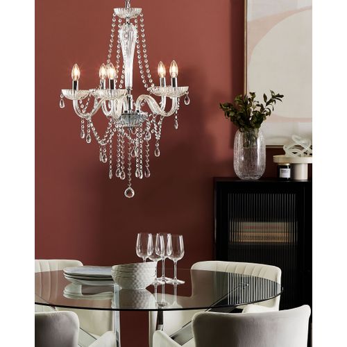 Lustre Argenté En Verre Et Cristal 5 Ampoules Locone